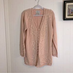 Debra Lubell Pink Pearl Embellishments Vintage Cardigan Large